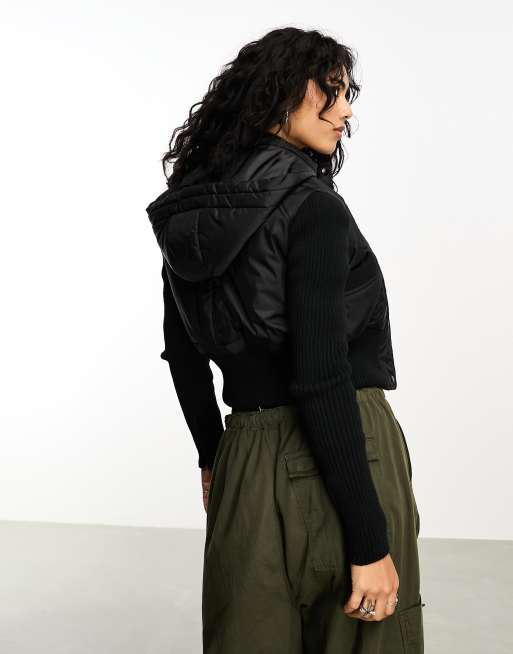 Reclaimed Vintage shrunken crop bomber jacket with ribbed sleeves in black, 3 of 4