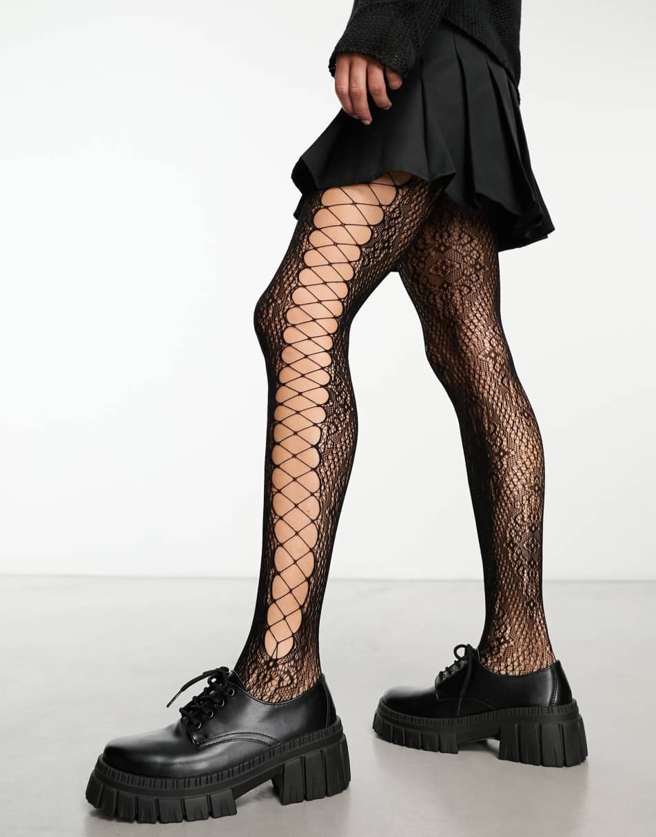 Reclaimed Vintage side cut out tights in black