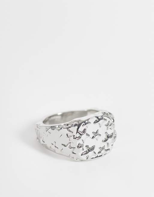 Reclaimed Vintage Siegelring mit Rhodium-Beschichtung und Sternprägung, 2 von 3
