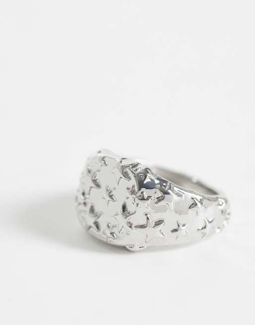 Reclaimed Vintage signetring i rhodium med stjärnprägling