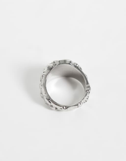 Reclaimed Vintage signetring i rhodium med stjärnprägling, 3 av 3