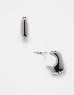 Reclaimed Vintage - Silberfarbene Unisex-Creolen in geschmolzenem Design
