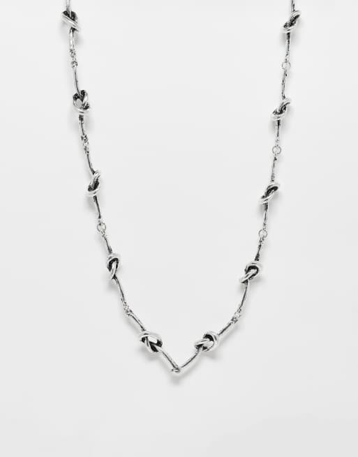 Reclaimed Vintage – Silberfarbene Unisex-Halskette mit Kettengliedern im Knotendesign
