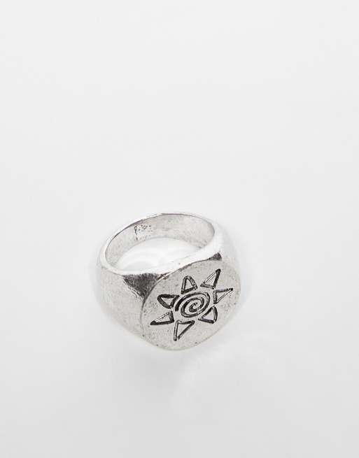 Reclaimed Vintage – Silberfarbener Ring mit Sonnenmotiv, unisex, 3 von 4