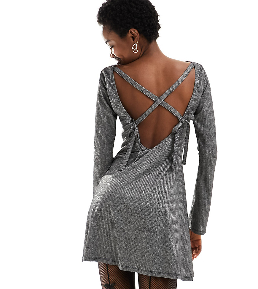 Reclaimed Vintage silver aline mini dress with bow back detail-Grey