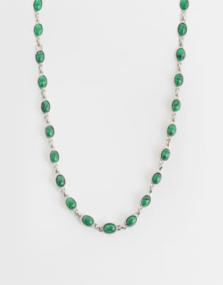 Reclaimed Vintage Silver And Malachite Neck Chain
