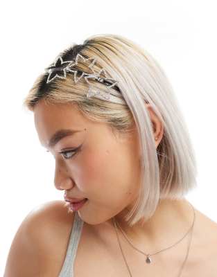 Reclaimed Vintage Silver Diamante Star Headband In Metallic