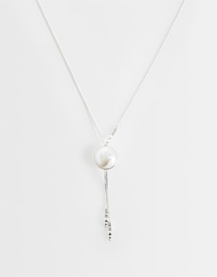 Reclaimed Vintage Silver Longline Necklace With Ball Detail