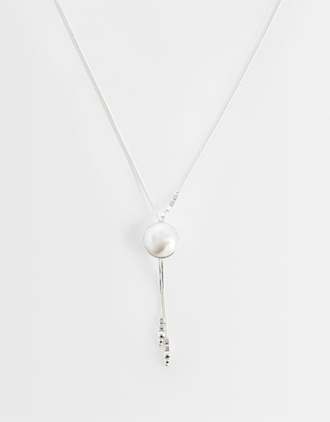 Reclaimed Vintage silver longline necklace with ball detail - view 1