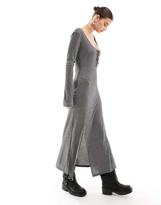 Reclaimed Vintage silver maxi dress with keyhole and bow details