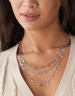 Reclaimed Vintage Silver Star Chain Layered Long Necklace In Metallic