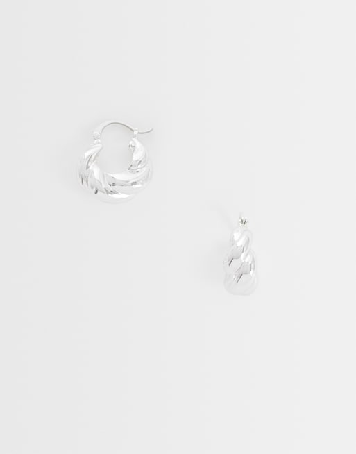 Reclaimed Vintage silver twisted puff hoop earings