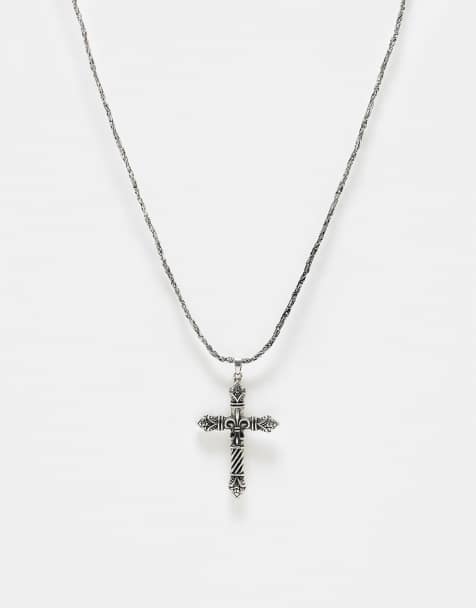 Reclaimed Vintage – Silverfärgad halskedja i unisex-modell med korshänge - view 1