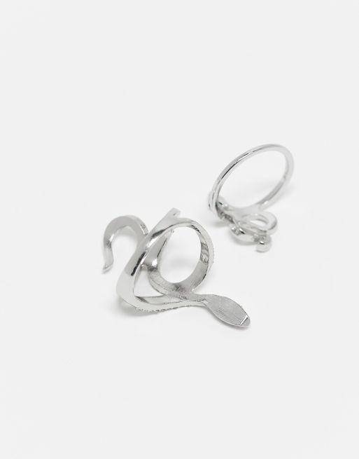 Reclaimed Vintage – Silverfärgad ormring i flerpack med strass, 4 av 4