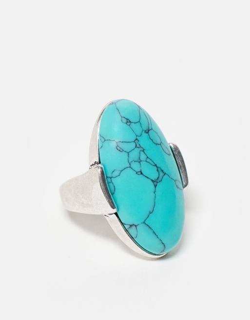 Reclaimed Vintage – Silverfärgad, polerad ring i unisex-modell med oäkta blå sten