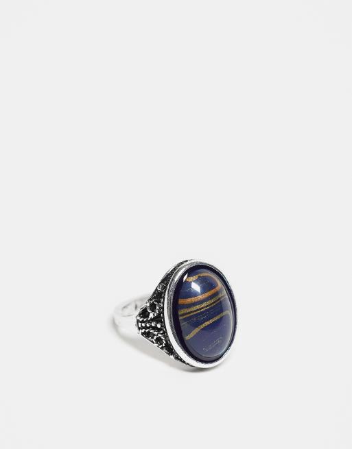 Reclaimed Vintage – Silverfärgad ring i unisex-modell med blå oäkta smyckessten