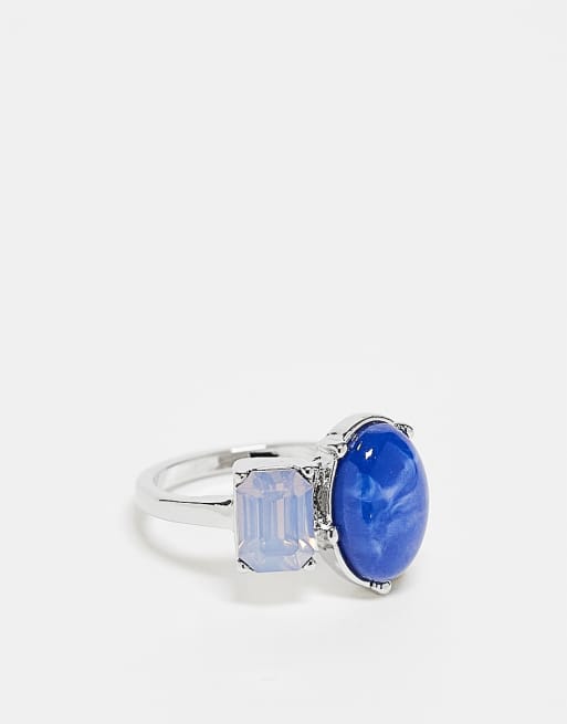 Reclaimed Vintage – Silverfärgad ring i unisex-modell med blå smyckessten