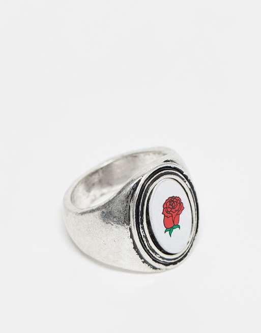 Reclaimed Vintage – Silverfärgad ring i unisex-modell med ros