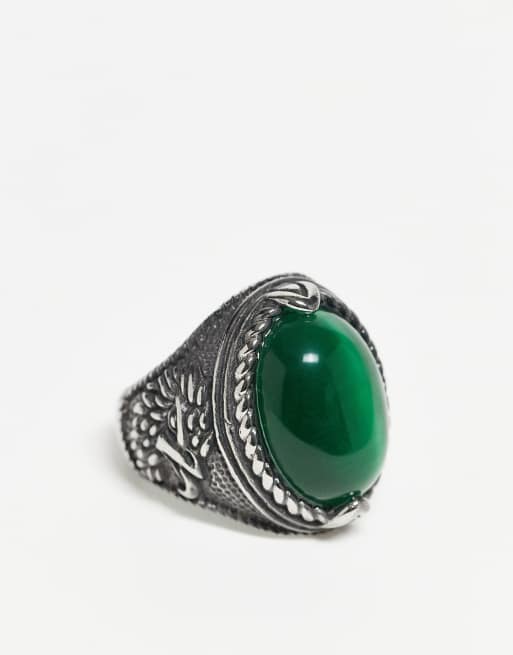 Reclaimed Vintage – Silverfärgad ring med sten i vattentåligt, rostfritt stål