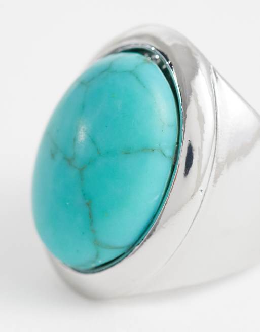 Reclaimed Vintage – Silverfärgad ring med turkos sten, 2 av 3
