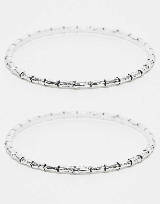 Reclaimed Vintage – Silverfärgade armband i bambu och unisex-modell, 2-pack