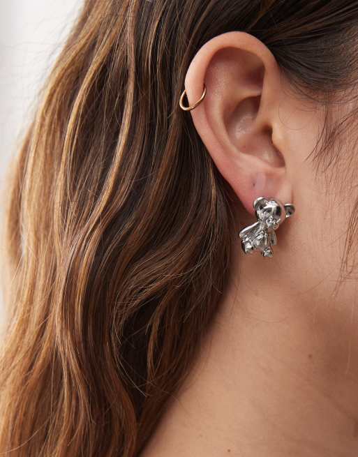 Reclaimed Vintage – Silverfärgade örhängen med söta björnar