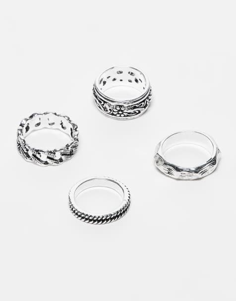 Reclaimed Vintage – Silverfärgade ringar i unisex-modell, 4-pack - view 1