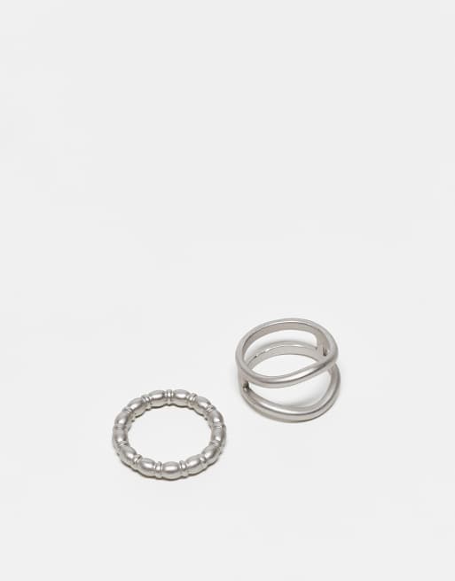 Reclaimed Vintage – Silverfärgade ringar med smält design i unisex-modell, 2-pack