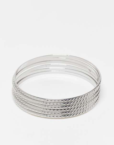 Reclaimed Vintage – Silverfärgade, stela armband i flerpack - view 1