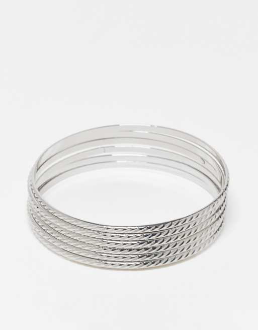 Reclaimed Vintage – Silverfärgade, stela armband i flerpack