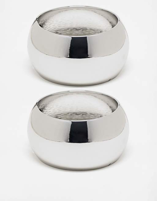 Reclaimed Vintage – Silverfärgade, stora armringar, 2-pack