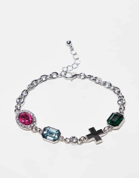 Reclaimed Vintage – Silverfärgat armband i unisex-modell med färgglada smyckestenar - view 1