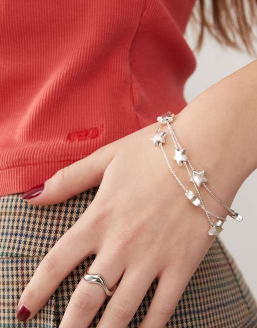 Reclaimed Vintage – Silverfärgat armband med flera rader och stjärnor