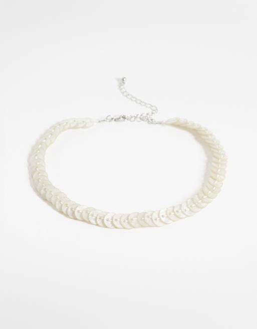 Reclaimed Vintage – Silverfärgat choker-halsband med pärlemorimitationer