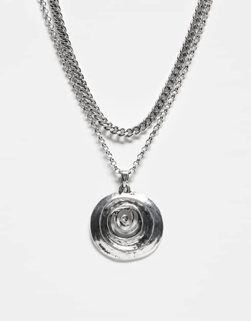Reclaimed Vintage – Silverfärgat halsband i 2 rader med hänge i unisex-modell