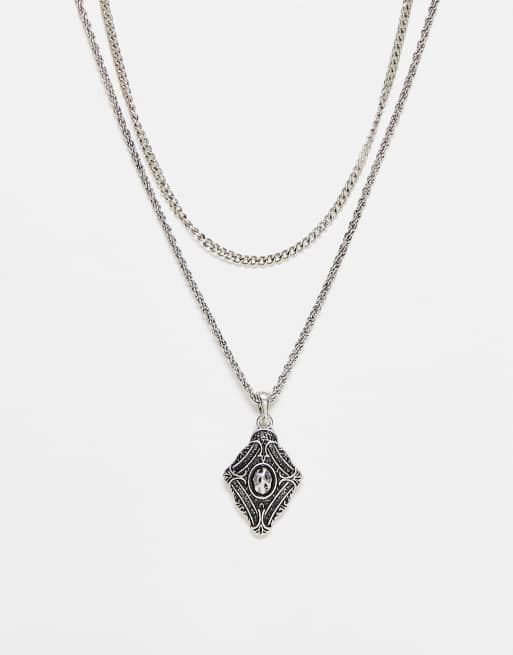 Reclaimed Vintage – Silverfärgat halsband i unisex-modell med 2 rader