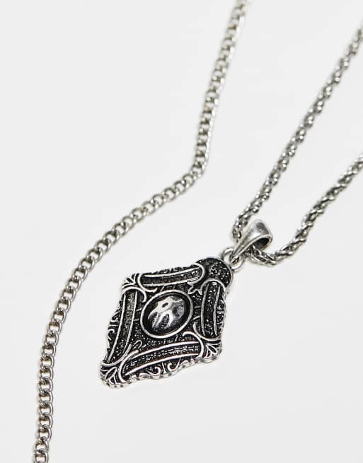 Reclaimed Vintage – Silverfärgat halsband i unisex-modell med 2 rader, 3 av 4