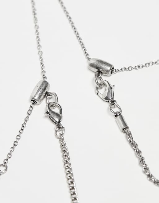 Reclaimed Vintage – Silverfärgat halsband i unisex-modell med 2 rader, 4 av 4
