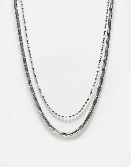 Reclaimed Vintage – Silverfärgat halsband i unisex-modell med 2 rader