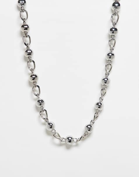 Reclaimed Vintage – Silverfärgat halsband i unisex-modell med kedja med kulor - view 1