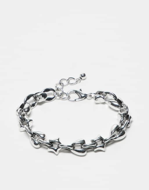 Reclaimed Vintage – Silverfärgat kedjearmband i unisex-modell med hjärtan och stjärnor