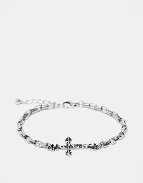 Reclaimed Vintage – Silverfärgat kedjearmband i unisex-modell med smalt kors - view 1