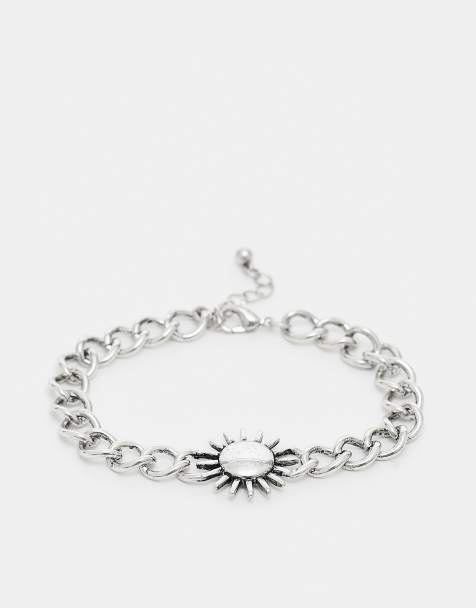 Reclaimed Vintage – Silverfärgat kedjearmband i unisex-modell med sol - view 1