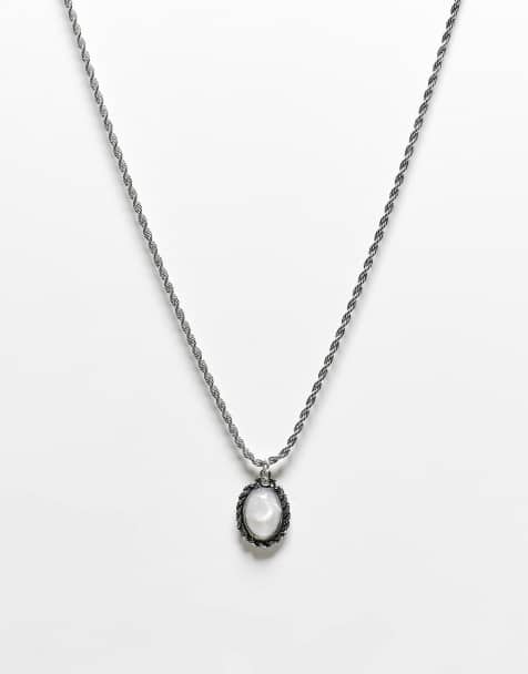 Reclaimed Vintage – Silverfärgat kedjehalsband i unisex-modell med månstenshänge - view 1