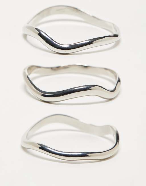 Reclaimed Vintage – Silverfärgat, stelt armband, 3-pack