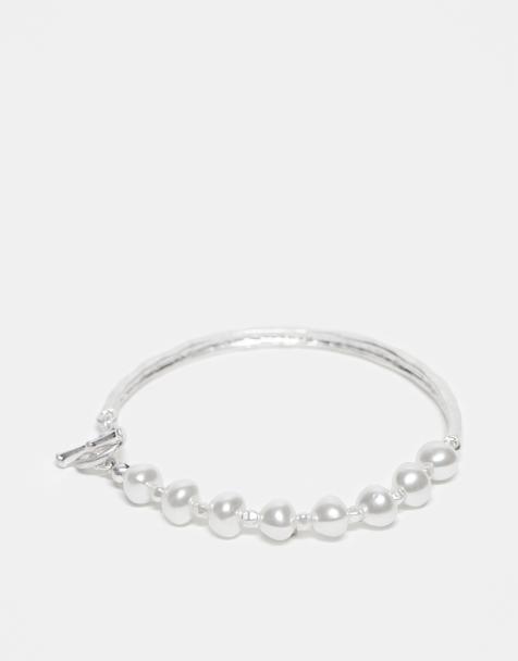 Reclaimed Vintage – Silverfärgat, styvt armband i unisex-modell med kedjelänkar och pärlor - view 1