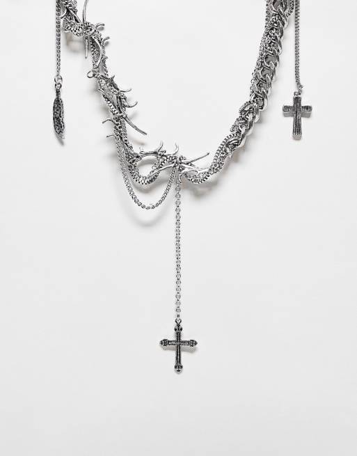 Reclaimed Vintage – Silverfärgat, trassligt kedjehalsband i unisex-modell med hängen