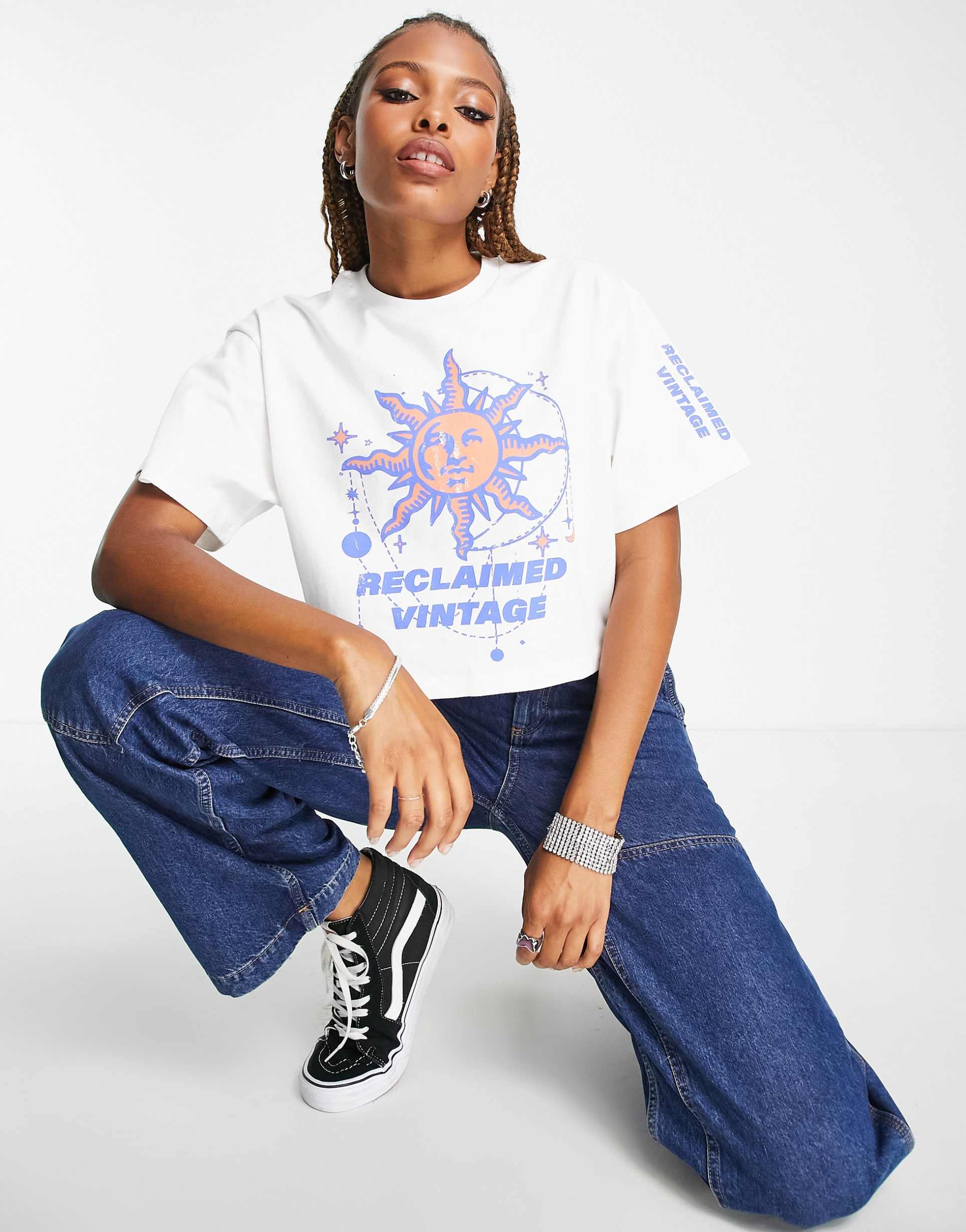 Reclaimed Vintage skate t-shirt with sun print in white view 2