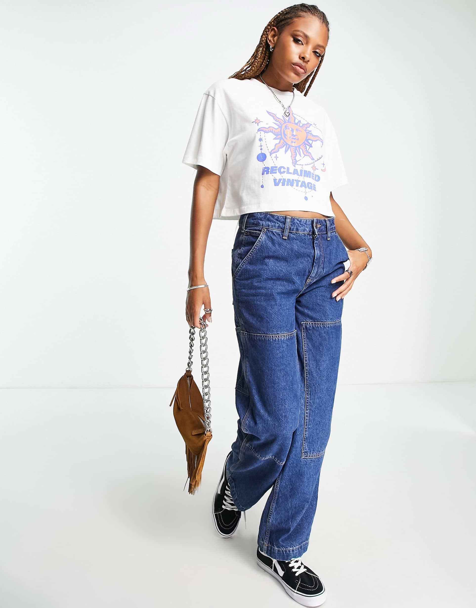 Reclaimed Vintage skate t-shirt with sun print in white