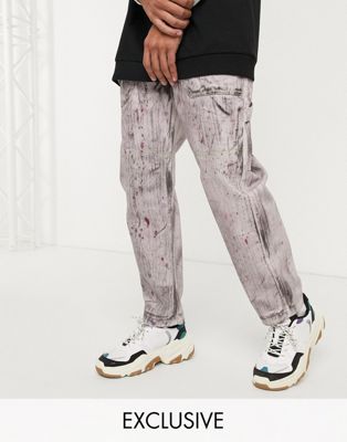 Reclaimed Vintage - Skater-fit jeans met handgetekende print en wassing-Paars